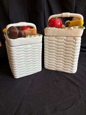 Rare Vintage 80's Kitchen Harvest Ceramic Canisters